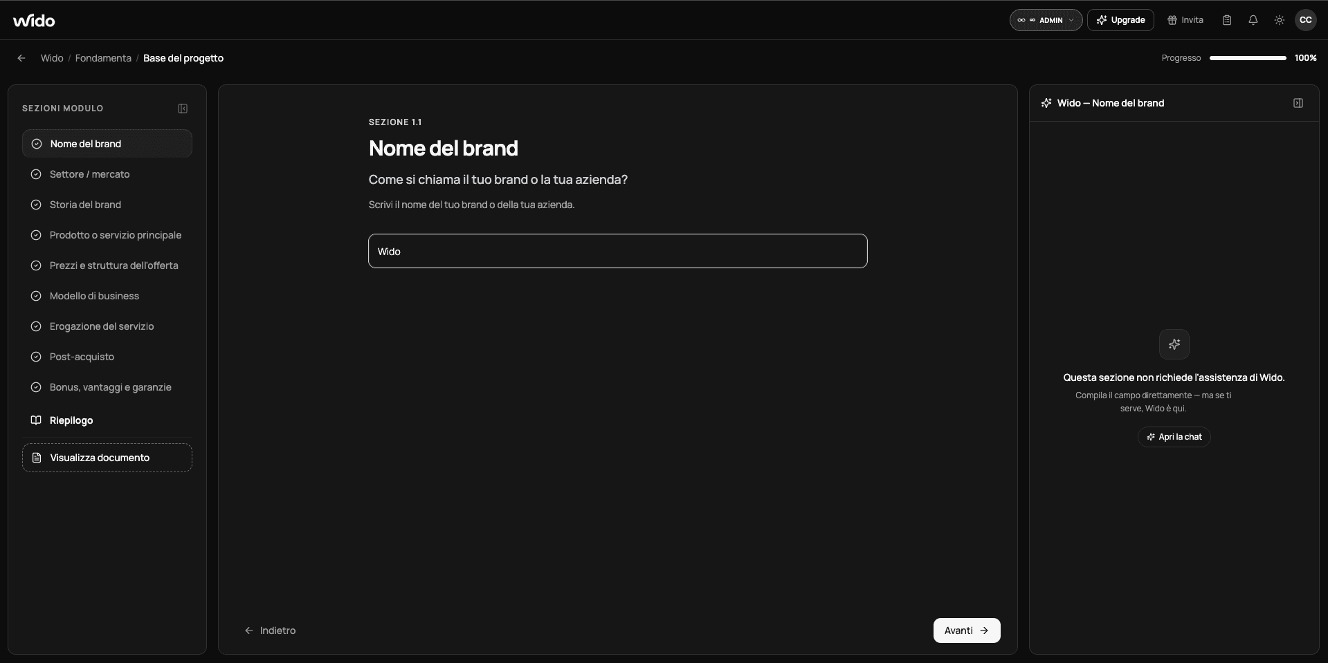 I 6 moduli delle Fondamenta del Brand dentro Wido